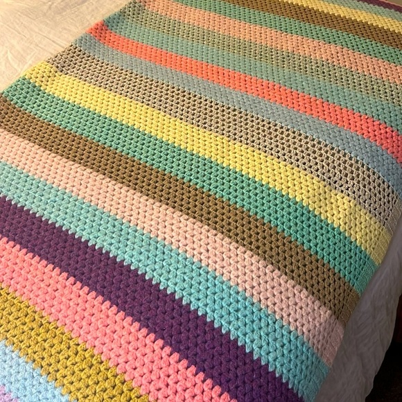 Handmade Other - Striped Colorful 100% Wool Handmade Afghan Blanket